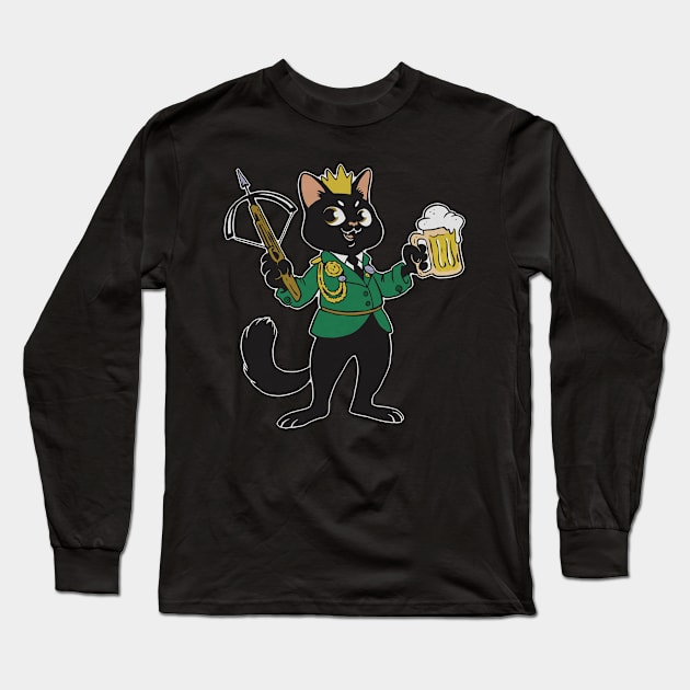 Black cat with crossbow and beer Long Sleeve T-Shirt by Picasso_design1995